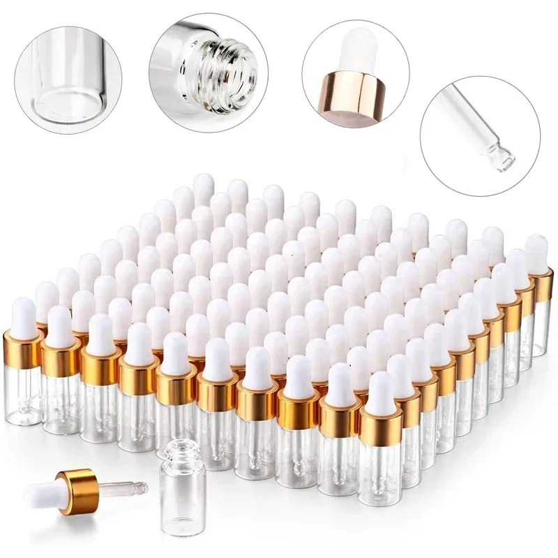 10 Stück 1ml/2ml/3ml/5ml klare/bernstein farbene Mini-Glas-Tropf flaschen Proben fläschchen mit Glas-Pipette für die Aroma therapie mit ätherischen Ölen