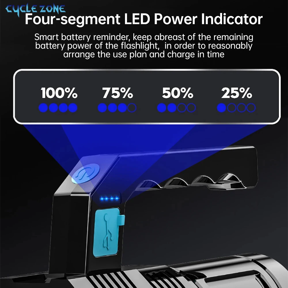 Lampe de poche puissante, Rechargeable par USB, Portable, LED, lanterne portative, projecteur, Camping en plein air, travail nocturne, lumière d'urgence