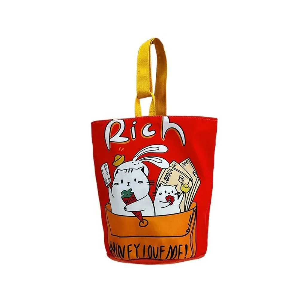 Bolso tipo cubo de lona con dibujos de Panda, bolso con estampado de conejo y gato, bolsa de almacenamiento de fresas, bolso de hombro de lona con diseño de gato, ropa de calle