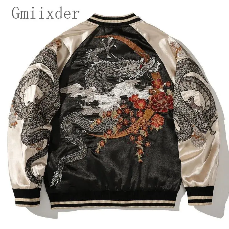 2024 New Dragon Embroidered Baseball Jackets Men's Women's Jackets Heavy Industry Popular Contrast Color Niche Youth Tops Chic