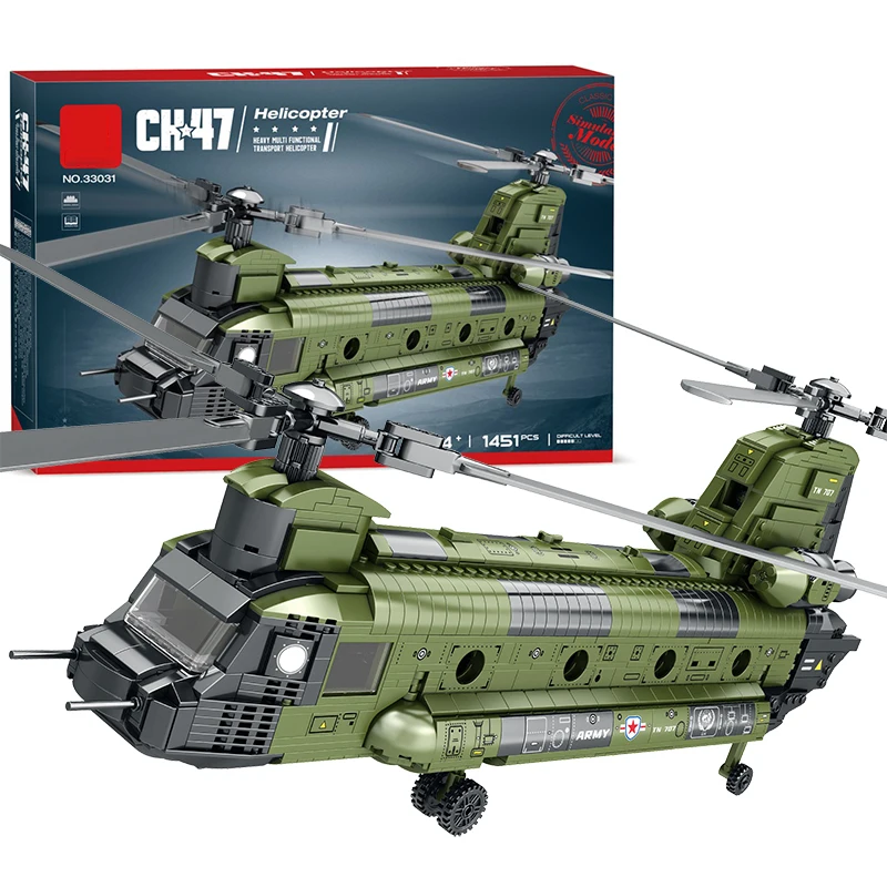 

1451PCS CH-47 Chinook Transport Plane Building Blocks Military Armed Helicopter Fighter Model Bricks Kids Toys Holiday Gifts