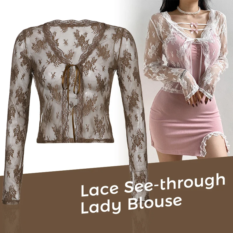 Women See Through Lace Mesh Shrug Cardigan Long Sleeve E-girl Crop Tops  Women Cardigan Wraps Jacket Coats