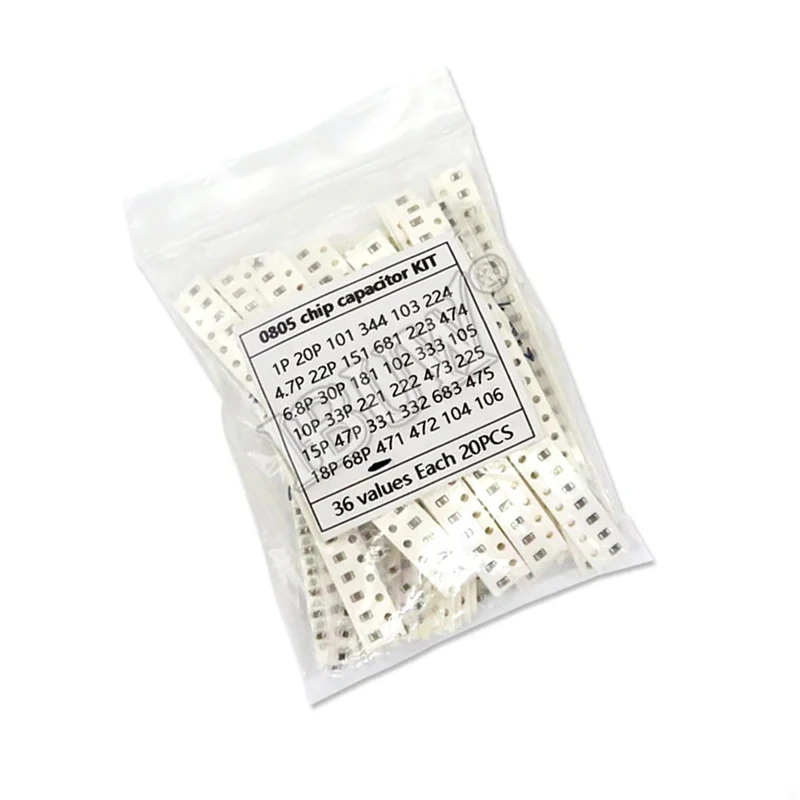 36values each 20pcs=720pcs 0805 SMD Capacitor assorted kit 1pF~10uF component diy samples kit 1PF 4.7PF 1NF 4.7NF 3.3NF 1UF 10UF