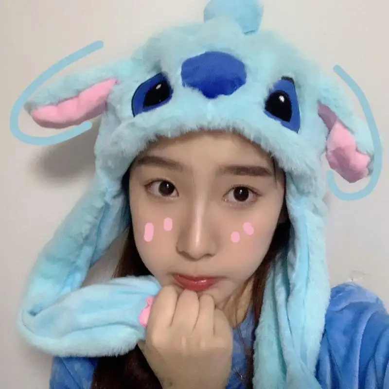 Miniso Kawaii Stitch Hat Anime Cinnamoroll Cute Girl Plush Keep Warm Blue The Hat Will Move When You Pinch Your Ears 2024 New