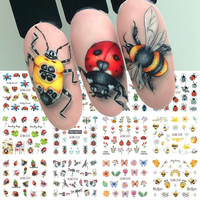 12pcs Ant Ladybug Nail Stickers Water Transfer Decals Honey Bee Beetle Insects Animals Sliders Decorations Manicure Charm Foils