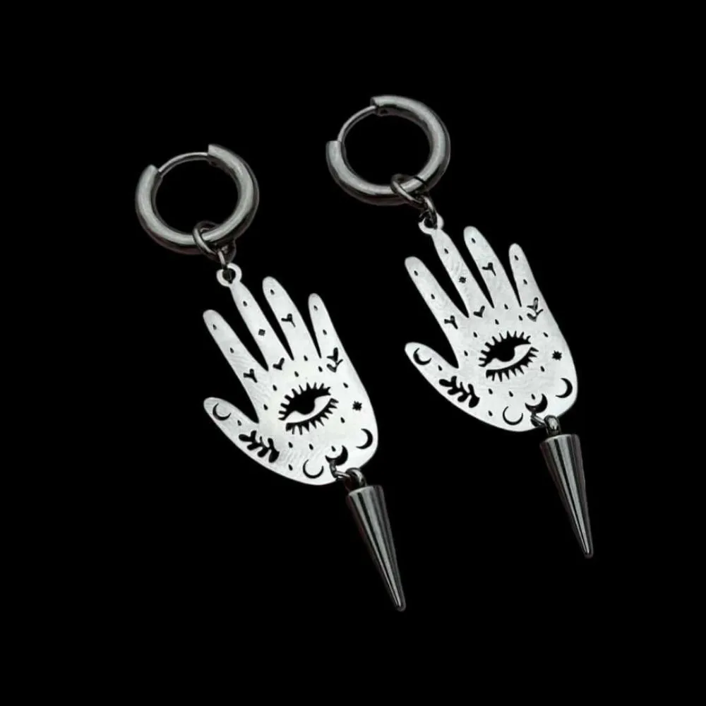 Mystic Hamsa Hand Evil Eye Spike Witchy Dangle Earrings Jewelry for Women Celestial Moon Phase Hoop Earrings Halloween Jewelry
