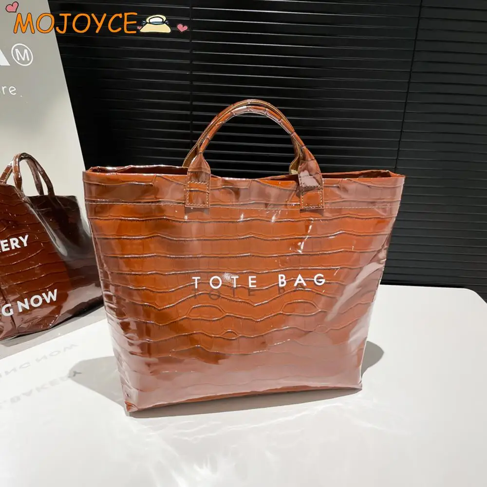 

New Transparent Tote Bag Large Capacity Letter Print Top-Handle Bag Pvc Waterproof Solid Carrying Bags Daily Grocery Handbag