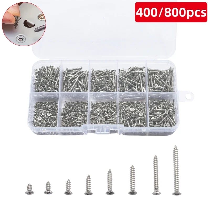 400/800 self-tapping wood screws set, M2 cross pan head steel plate screws, self-tapping screws mixed set
