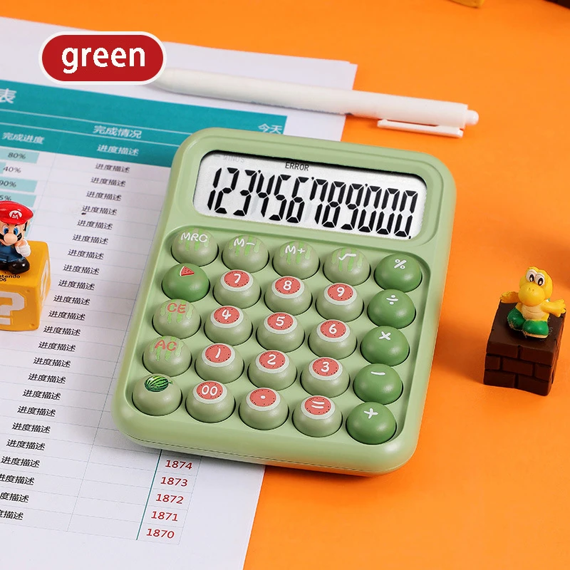 12 자리 대형 Lcd 디스플레이가있는 1Pcs 컬러 계산기, 대형 원형 버튼 장착, 캔디 컬러 내마모성 계산