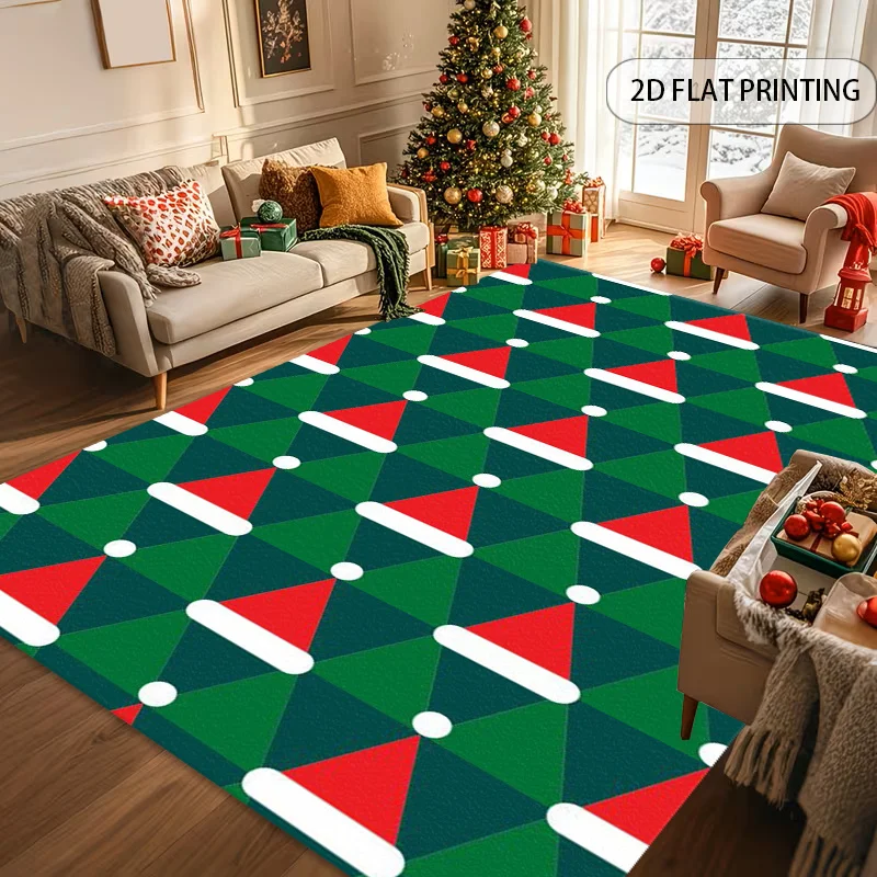 1Pc Christmas 3‑Color Repeating Geometric Pattern Rug, Lightweight Washable Mat for Living Room  Entry Balcony Office Hallway