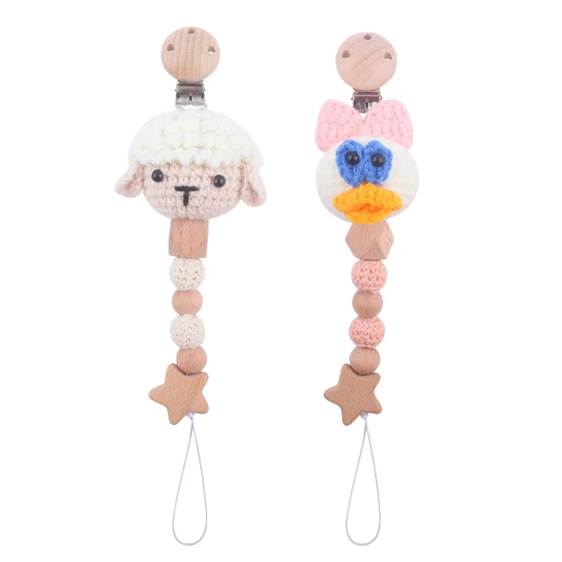 Hand-Knit Wool Animal Pacifier Clip – Cute Soothing Teether Chain for Babies, Anti-Loss Nipple Holder for Newborns