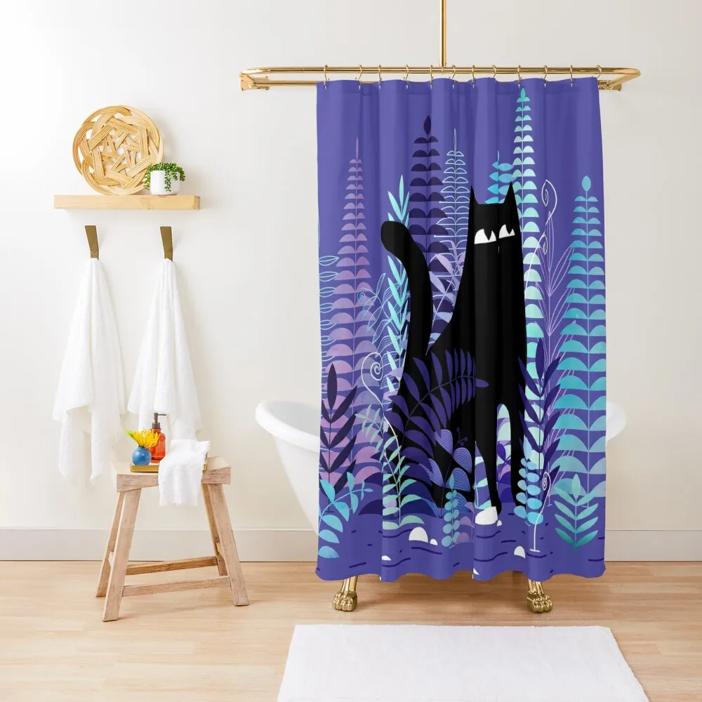 

The Ferns (Black Cat Version) Shower Curtain Bathroom Box Modern Accessory Bathrooms Anti-Mold Waterproof Shower Curtain