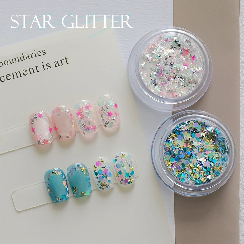 1Box Nail Charms Cute Star Shape Colour Holographic Laser Nail Glitter For Nail Art Decoration Accessories for Grils Supplies
