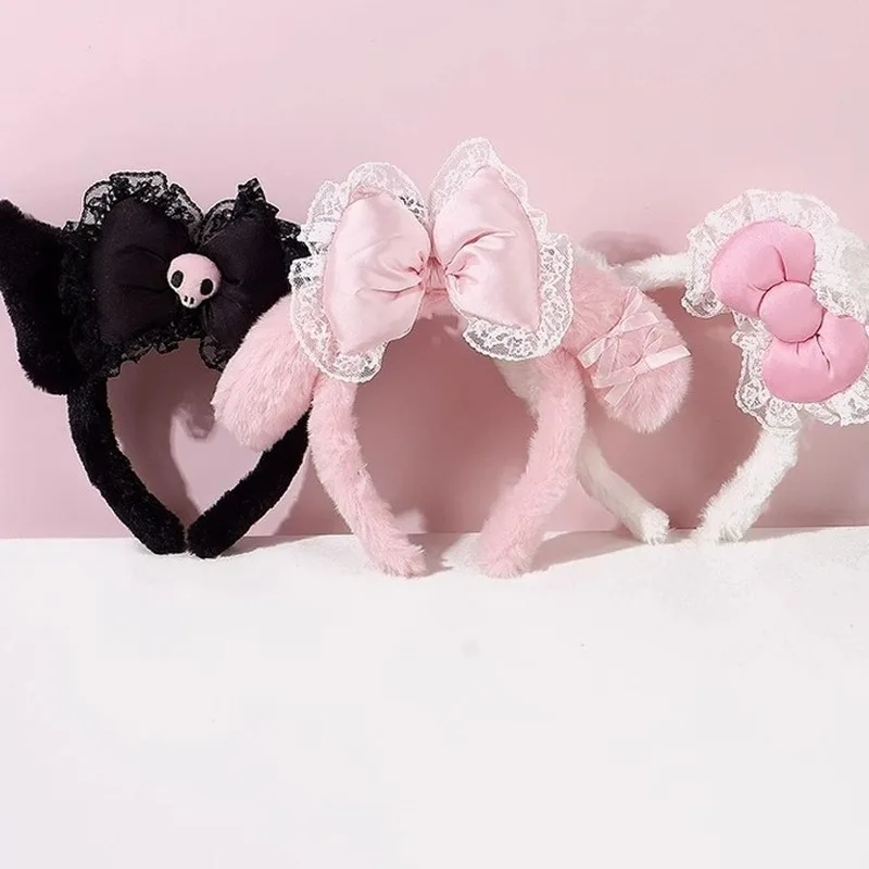 Kuromi Hello Kitty Plush Lace Lolita Headbands Girls Hair Bands Hoop Women Headwear Hair Accessories For Makeup Washing Face  ﻿