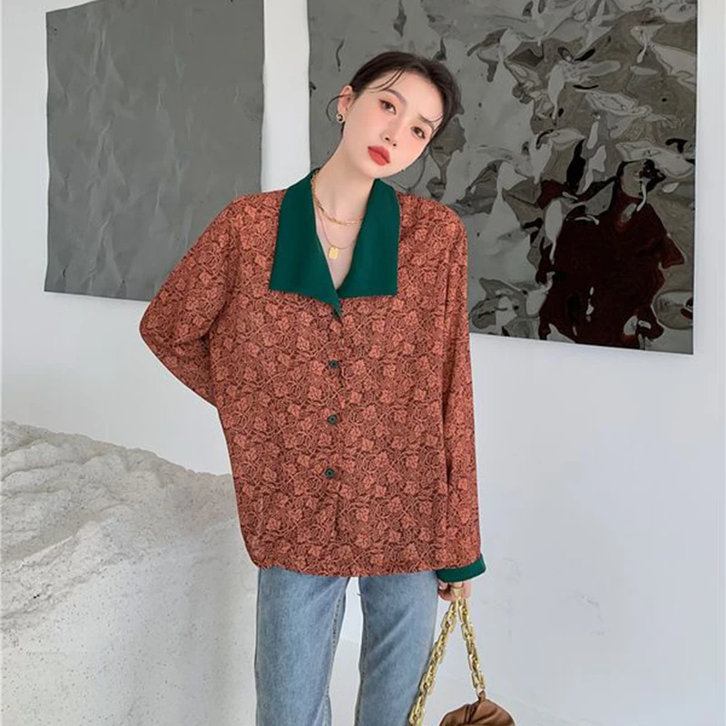 MEXZT Vintage Floral Blouses Women Harajuku Patchwork Oversized Long Sleeve Shirts Office Lady Elegant Print Loose Casual Tops