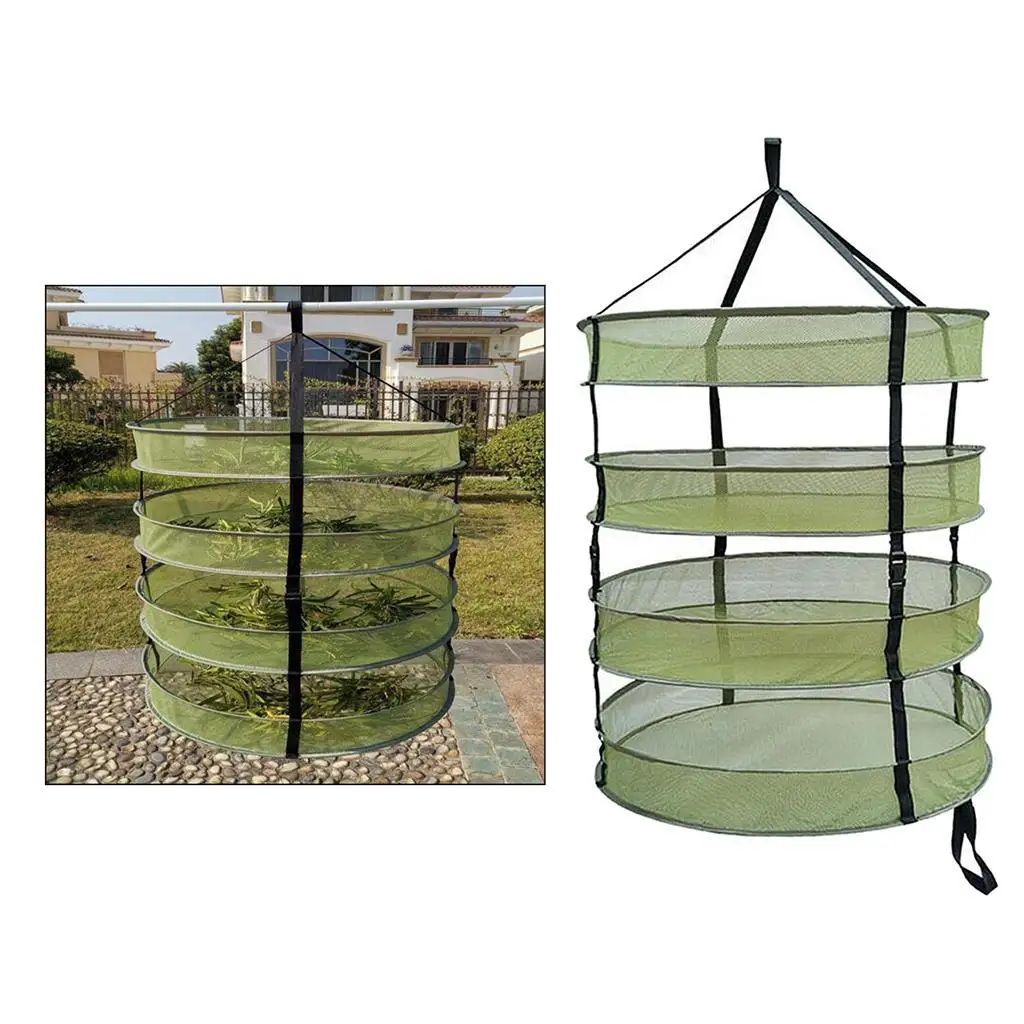 4 Layer 60cm Mesh Grass Drying Rack Foldable Green Steel Wire Hanging