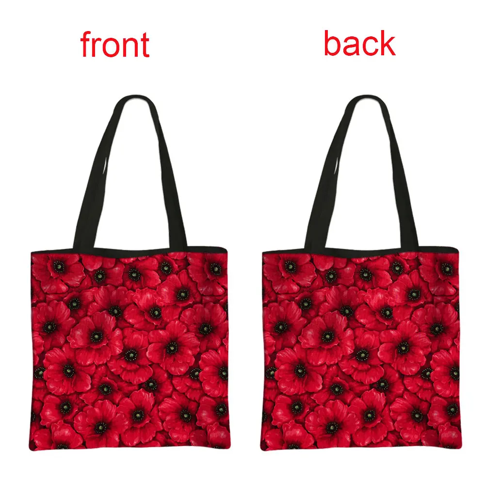 Beautiful Red Poppy Flower Print Shoulder Bag Women Casual Totes Canvas Handbag Larger Capacity Beach Shopping Bags Gift