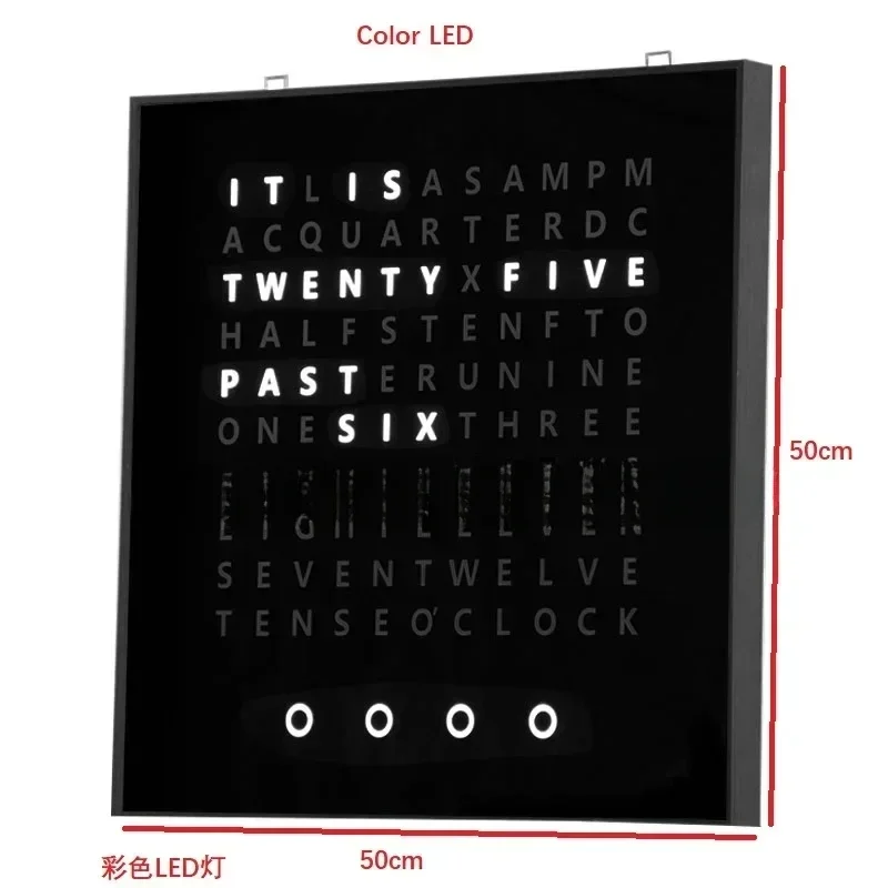 CP0403 Large LED Digital Electronic Word Clock Multi Time Language Reporting Dimmable Night Light Unique Home Decor Light