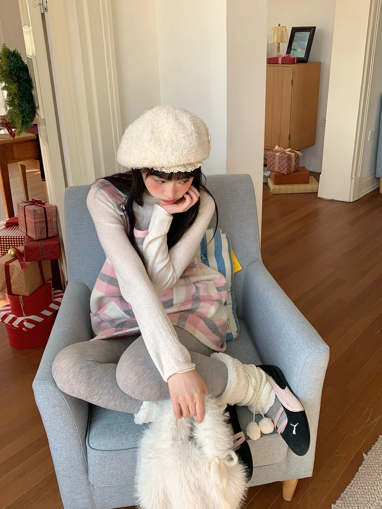 

Hey an Nai Nai Pastel Plaid Strap Dr Women's Design Svel Sweet College Sle Versatile Midi Skirt Polyester Fiber