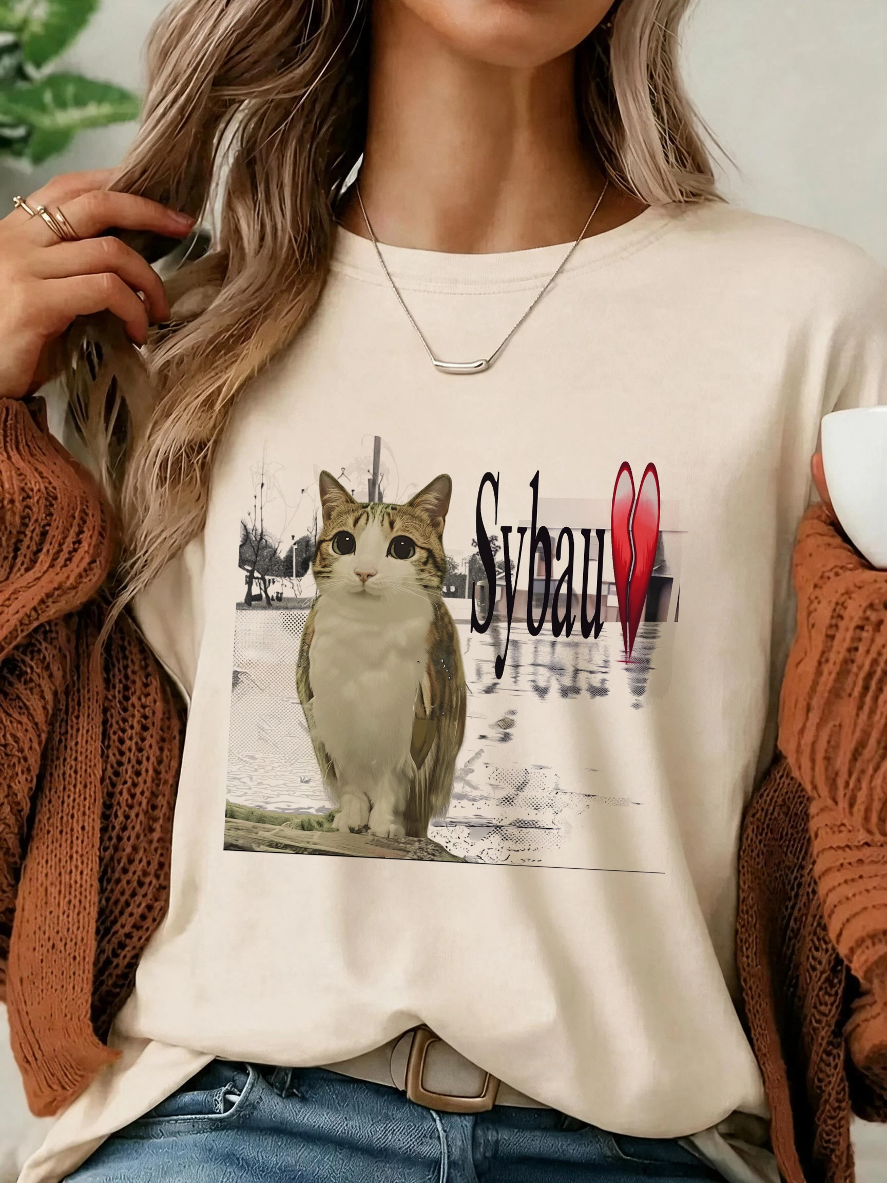 Women's Cute Meowl Print Short Sleeve T Shirt Graphic Meme Tshirt Casual Y2k T-shirt Kawaii Cat Owl Tees Tops Clothes Vintage