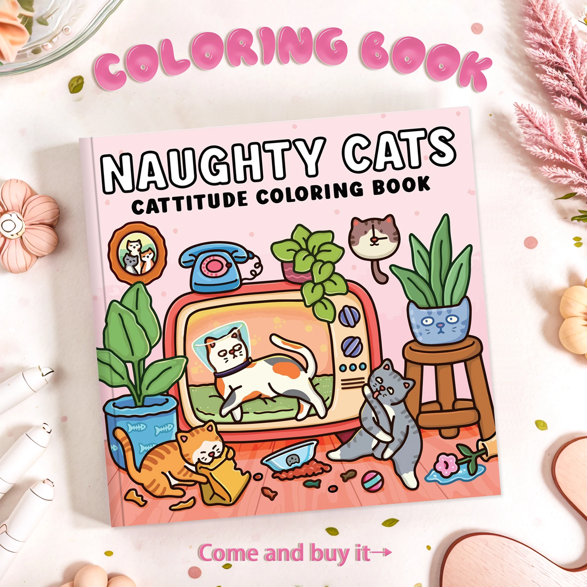 Libro para colorear: gatos traviesos, dulce simple, relajante, juguete artístico, asequible, mejora de creatividad DIY, diversión para padres e hijos, regalo de Navidad/Halloween