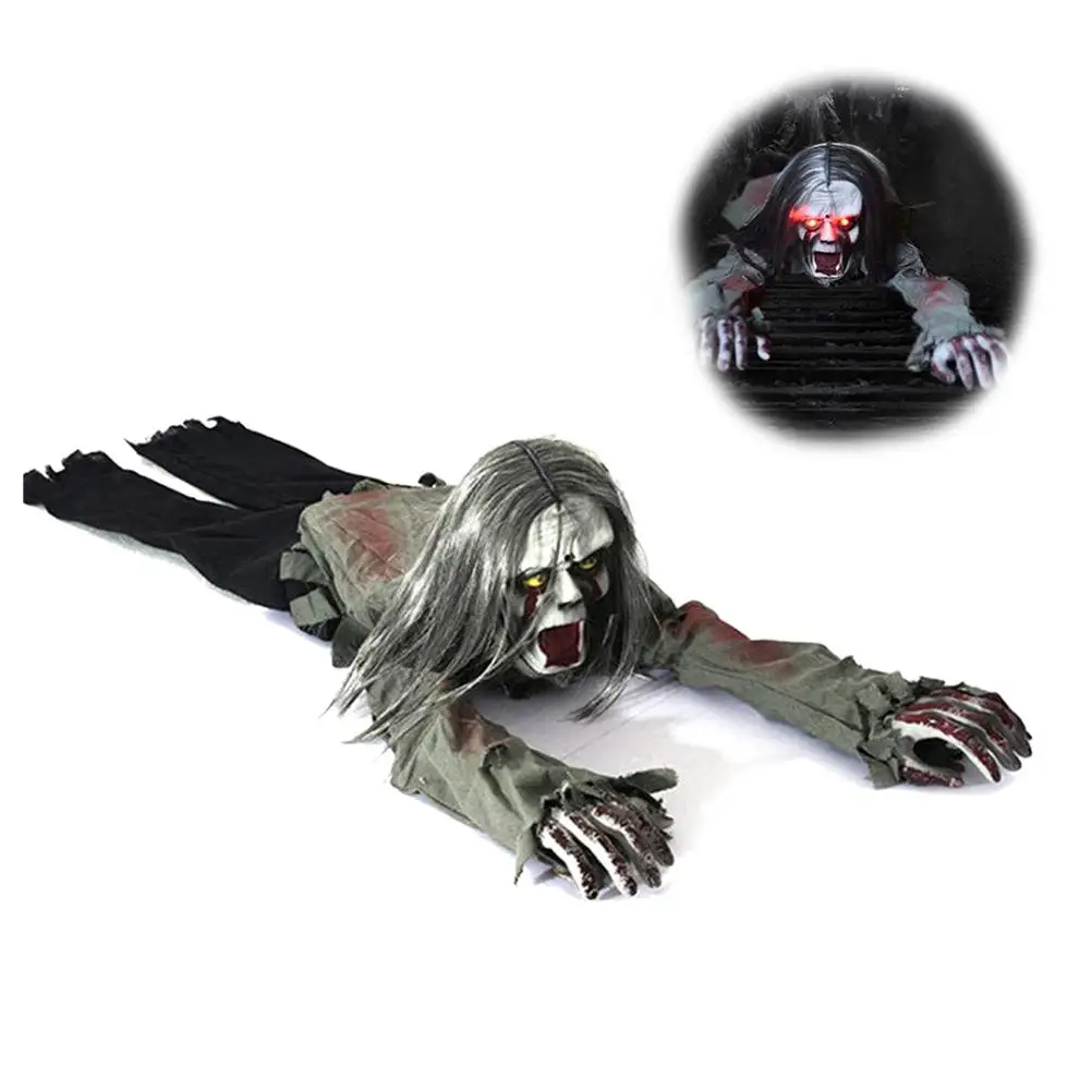 Electric Crawling Ghost LED Light Fine Workmanship Voice Control Creeping Ghost Prop Moveable Body for Halloween Haunted House