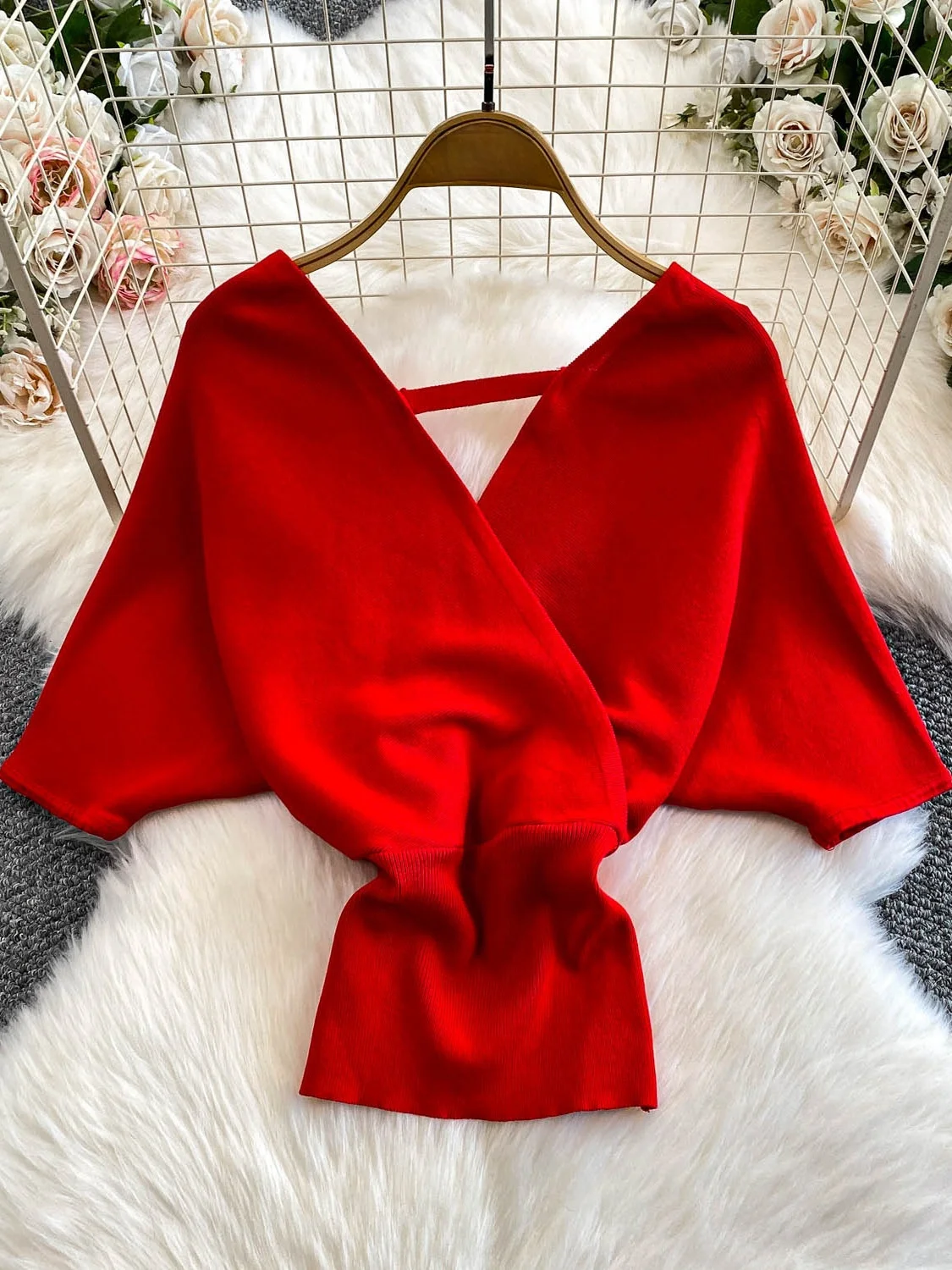 Camisola de malha de ajuste fino feminino cruz v-ne ort sve malhas cintura elástica emagrecimento outono inverno faion casual topo