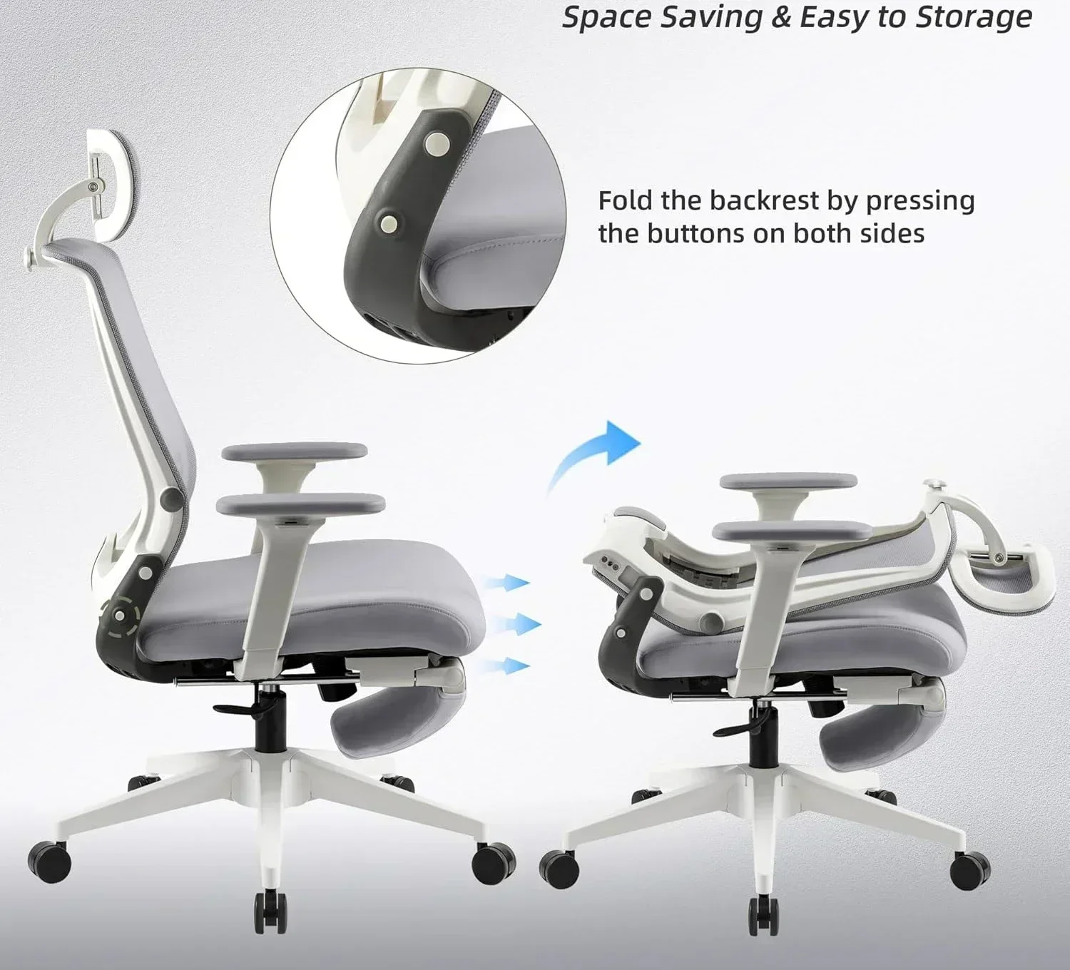 [Free Shipping, New Arrival!]Foldable Office Chair with Foot Rest, Ergonomic Office Chair with Adjustable Lumbar Support, Headre