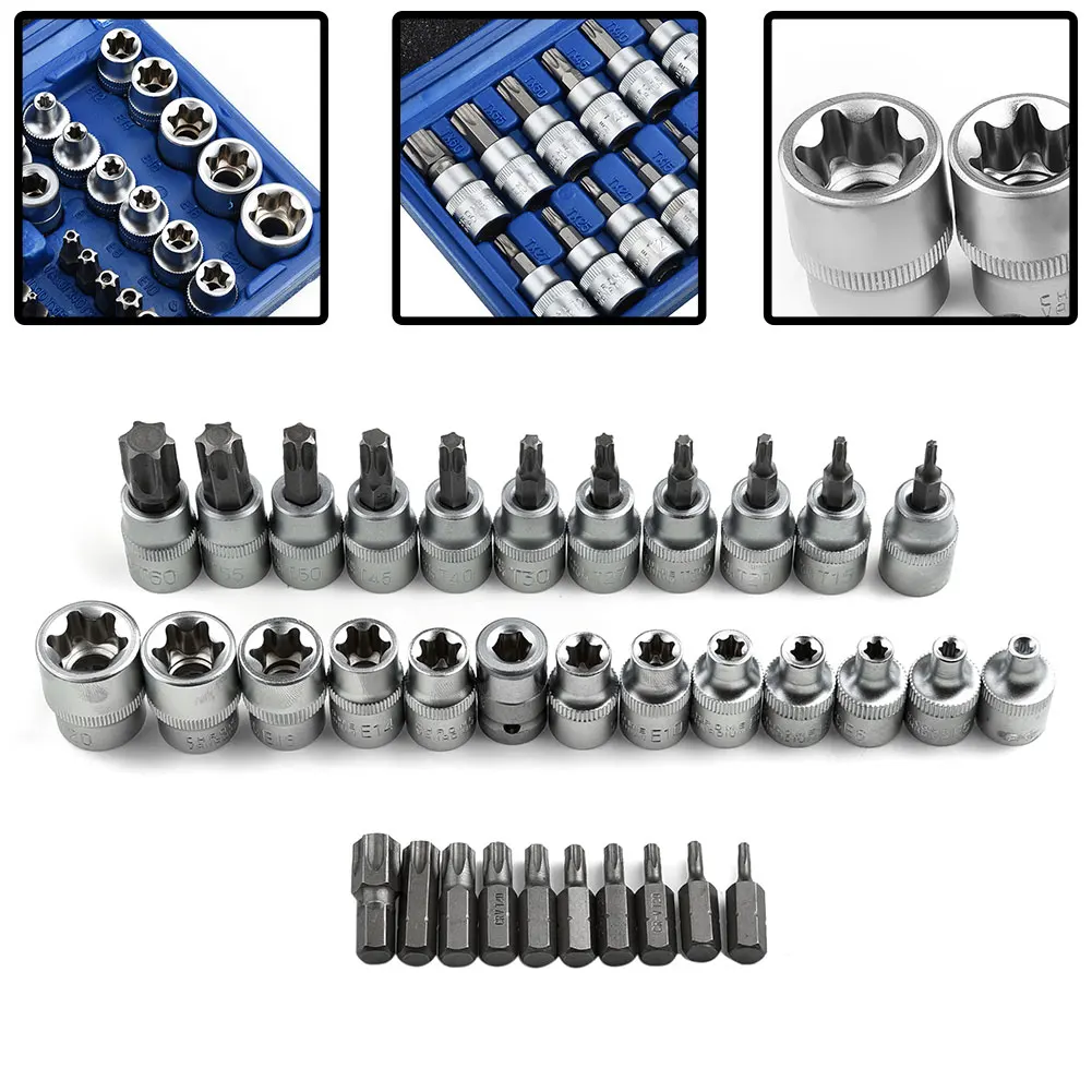 

34Pcs Torx Star Sockets Bit Set Male Female E-Security Bits Drive Tool Torque Chrome Vanadium Steel Hand Tools