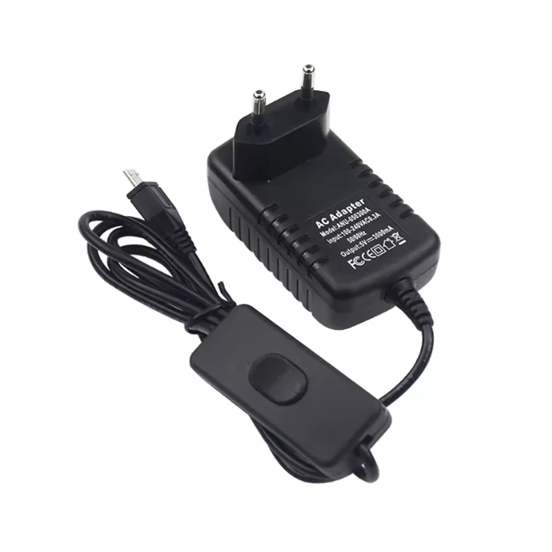 AC 100-240V DC 5V 3A Power Supply Switch Button Power Adapter Charger Micro USB Port 5 V Volt for Raspberry Pi 3 Model B+ plus