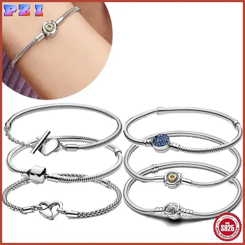 

Sterling Silver 925 Women's Bracelet Glory Icon Snake Bone Chain Charm Beads Diy Fine Jewelry Gift 2025