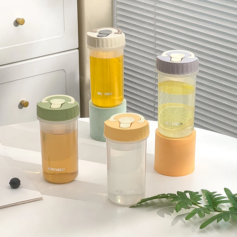 WORTBUY Portable Transparent Plastic Water Bottle With Handle Heat-Resistant Coffee Mug Travel Sport Water Cup For Student Kids