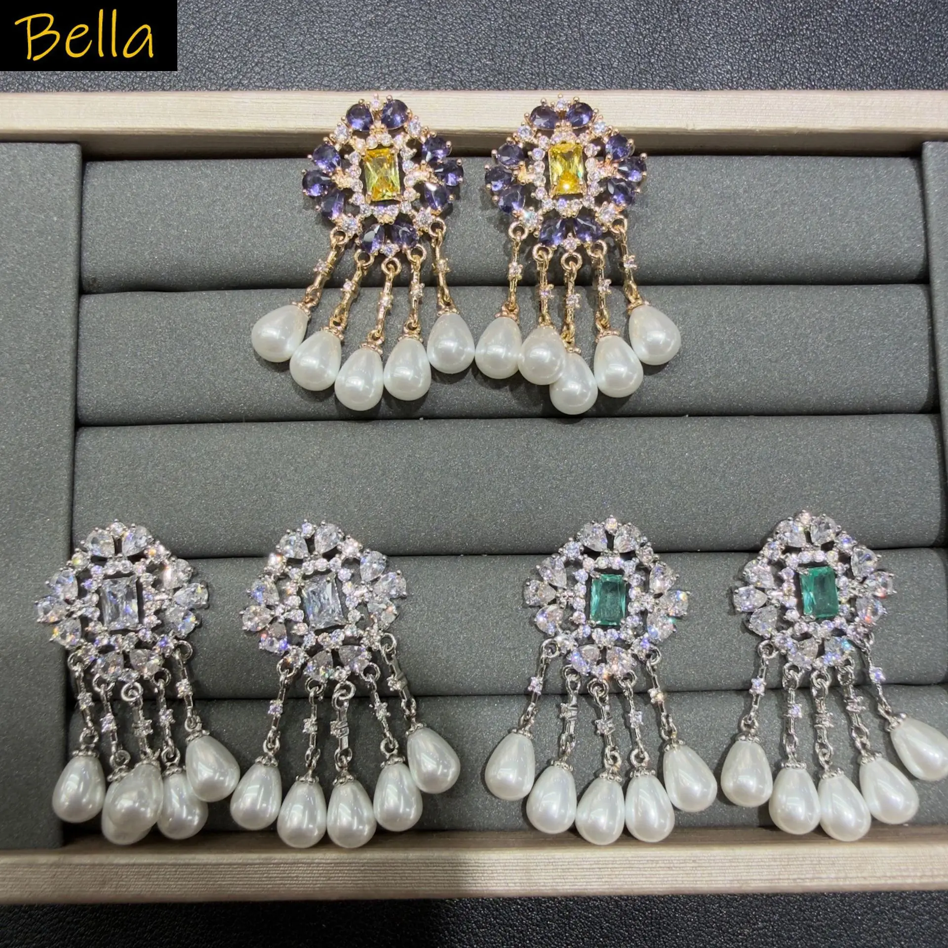 

Vintage Pearl Tassel Drop Earrings Pave Cubic Zirconia Statement Earrings for women Wedding Evening Party elegant jewelry