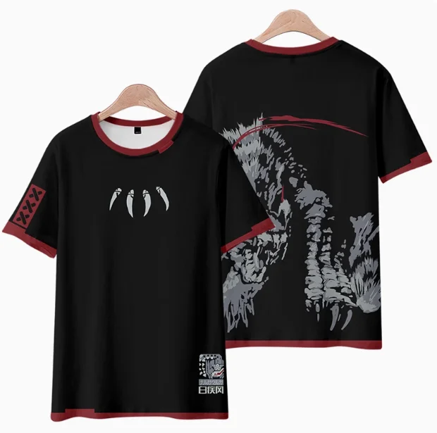 Anime MONSTER HUNTERS X Silverwind Nargacuga Short Sleeve T-shirt Summer Cosplay Costume Casual Student Loose Tops