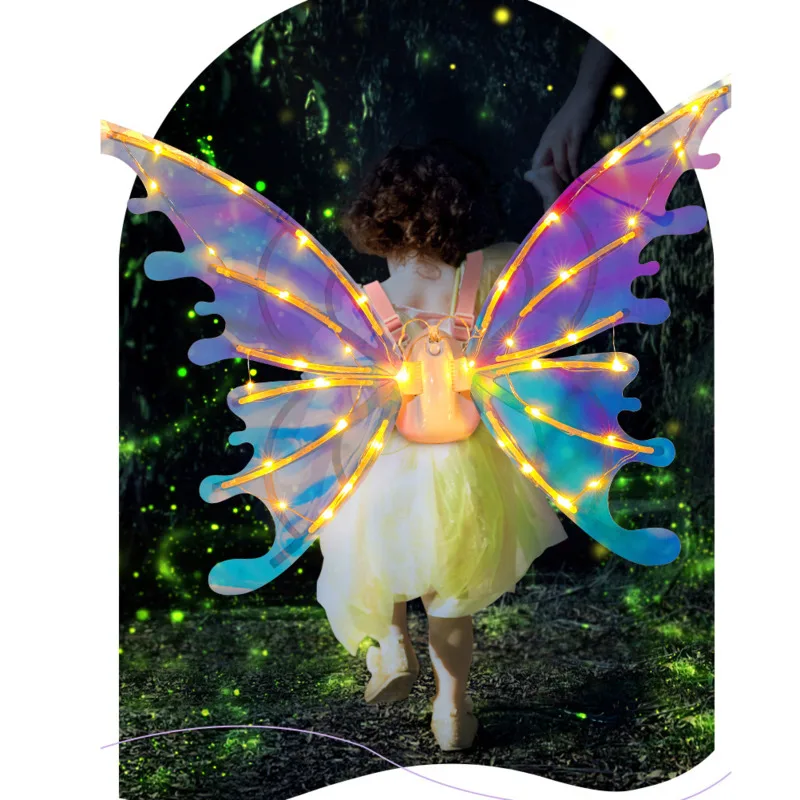 Girls Fairy Princess Wings With Music Lights Automatic Swing Sparkling Electrical Butterfly Wings For Birthday Wedding Christmas