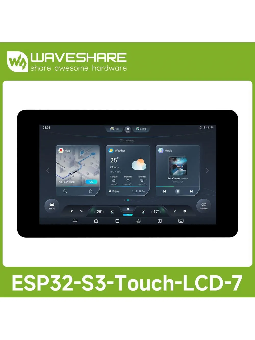 Waveshare ESP32-S3 7-calowa płytka rozwojowa z wyświetlaczem pojemnościowym, ESP32 z wyświetlaczem, opcje dla dotyku. 32-bitowy dwurdzeniowy procesor LX7 — zdjęcie produktu 6