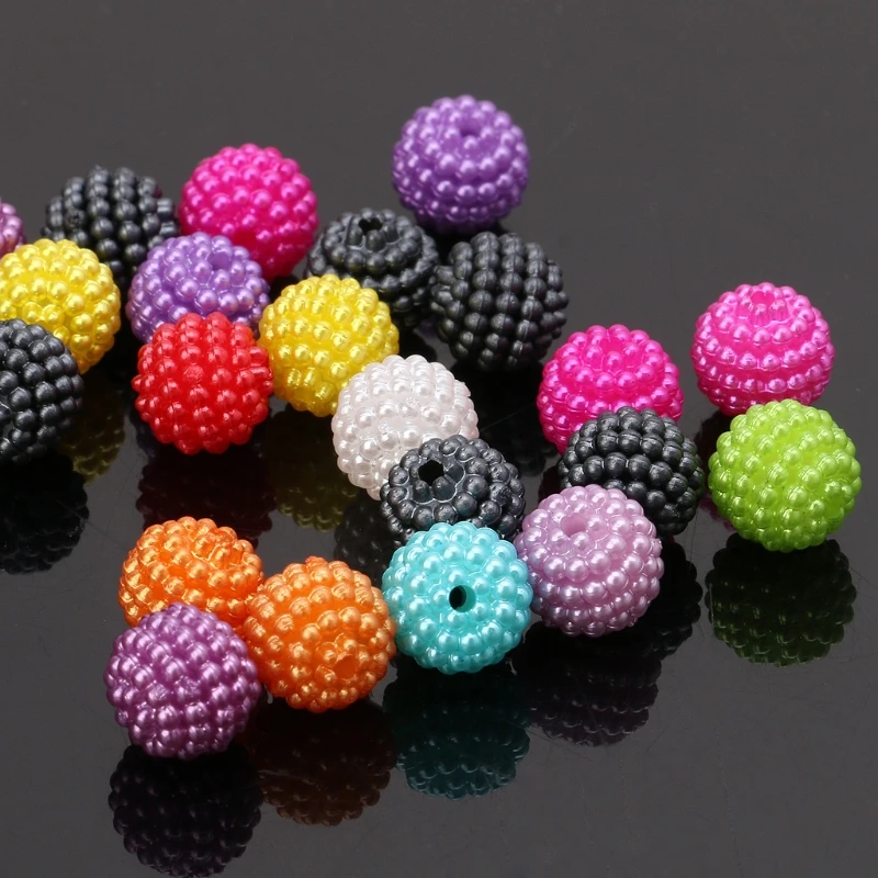 50JB 10mm 100pcs Acrylic Spaced Beads Colorful Bayberry Beads Round Loose Beads Fit Europe Beads For Jewelry Making