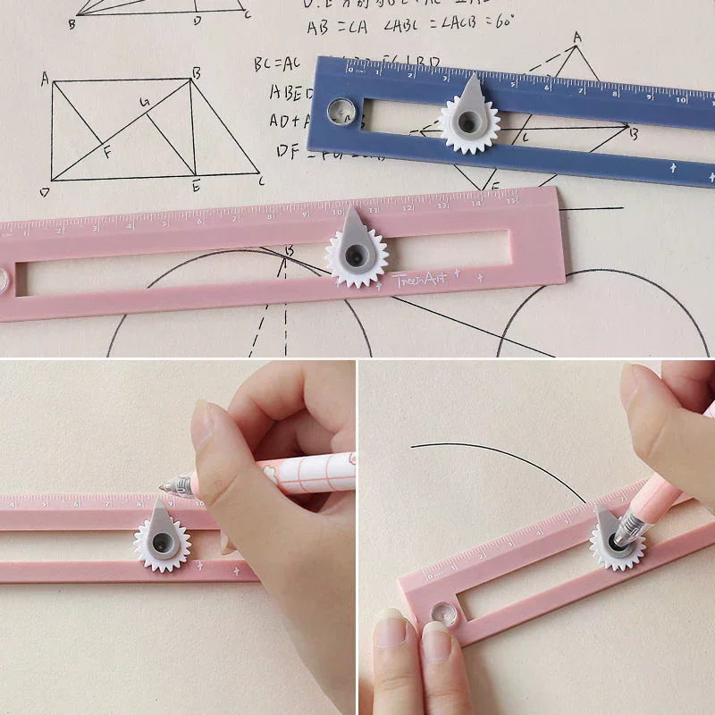 2-in-1 Multifunctional Compass Drawing Ruler Straightedge Compass Ruler Geometric Measuring Tools For Office School Home