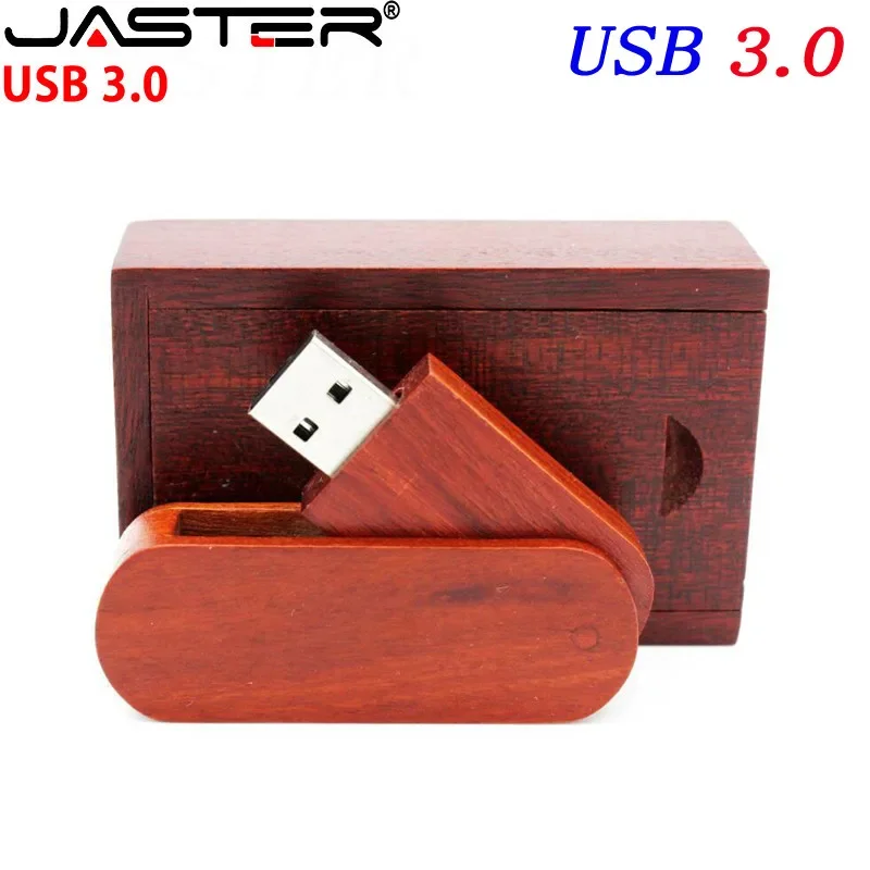 JASTER 10 PCS LOT Rotatable USB 3.0 Flash Drive 128GB Free Custom Logo Creative Gift Memory Stick 64GB Red Wood Pen Drive 32GB