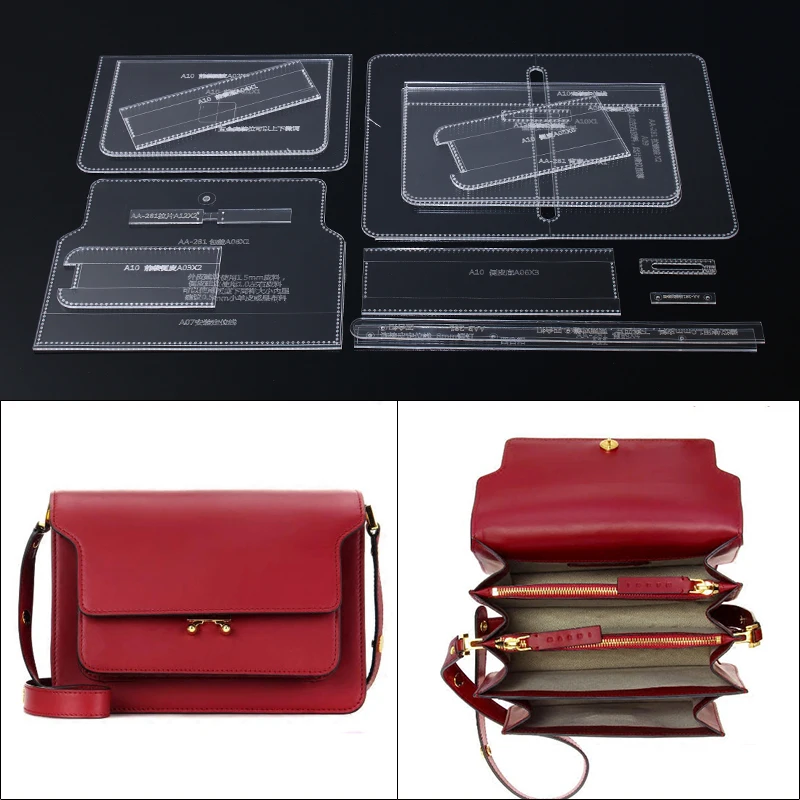 

1set DIY Leather Handmade Craft Women Handbag Shoulder Bag Pattern Acrylic Template Leathercraft Tools Set 23*16*12cm