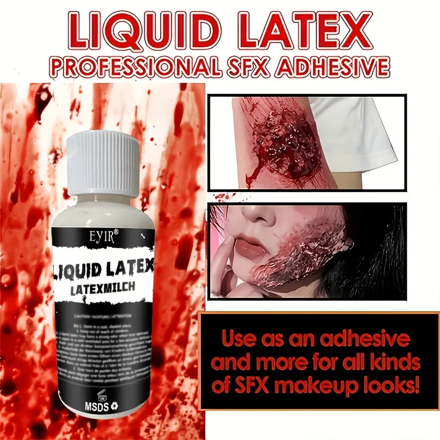 EYIR Halloween SFX Flüssiglatex Make-up Set 2 Stück 30ml Kunsthaut Effekt für Spezialeffekt Make-up Zombie Monster Kostüm – Detail 6