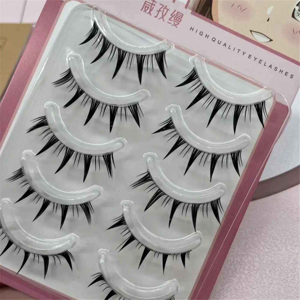 5 Pairs Faux Mink False Eyelashes Thick Japanese Cosplay Wet Spiky Lashes Dramatic Fake Eyelashes Extensions for Women Girls