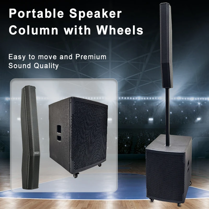 Praktisches Raddesign, 15-Zoll-Profi-Lautsprecher, DSP, Outdoor, Indoor, DJ, Bühne, aktive Array-Säulenlautsprecher, PA-System