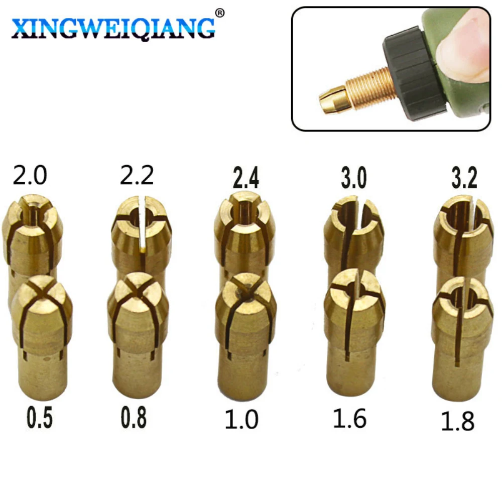 Brass Collet Mini Electric Grinder Quick Change Drill Chuck Bit Sets 0.5-3.2mm Brass Collet Brass Chuck Fits Dremel Rotary Tools