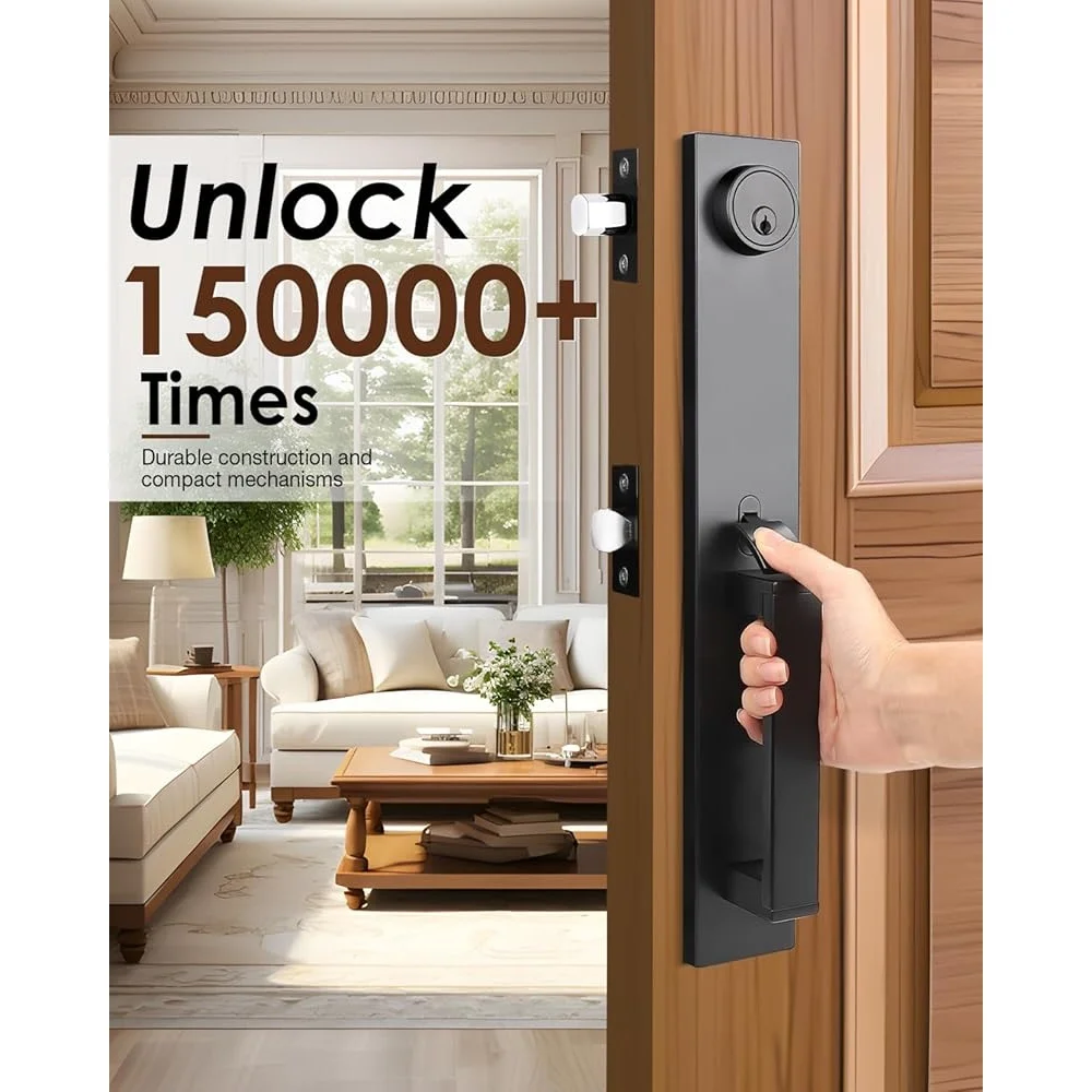 Exterior Door Handle Deadbolt Lock Set Matte Black Heavy Duty Zinc Alloy Full Escutcheon Push Button Latch Easy Installation