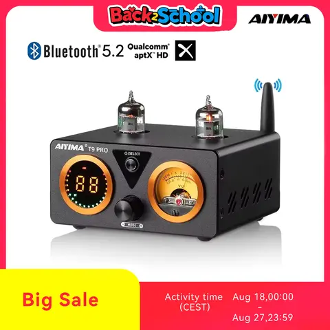 AIYIMA T9 프로 하이파이 블루투스 튜브 앰프, VU 계량기 앰프, 스테레오 파워 앰프, USB DAC, COAX, OPT 홈 오디오 앰프, 100W x 2