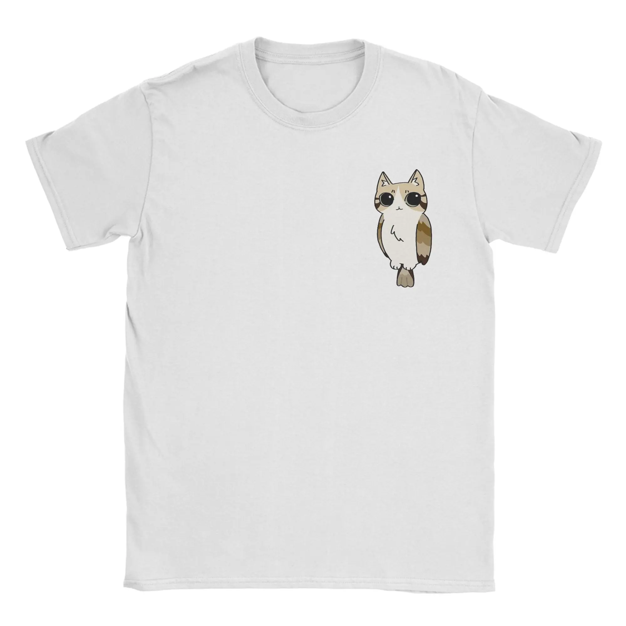 

1pc Cute Cat-Owl Hybrid Animal T-Shirt Whimsical Kawaii Cartoon Graphic Women's Short Sleeve Tee