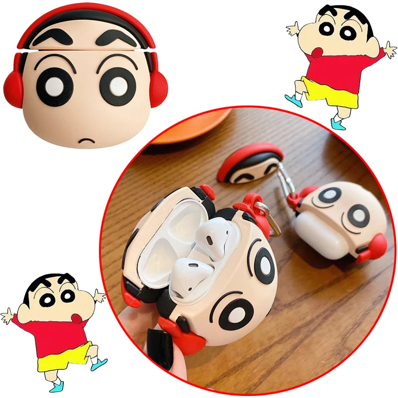 Crayon Shinchan iPhone AirPods Case 1 2 3 Airpod Pro 3D Keychain Anime Character Wireless Bluetooth Earphone Case Birthday Gift