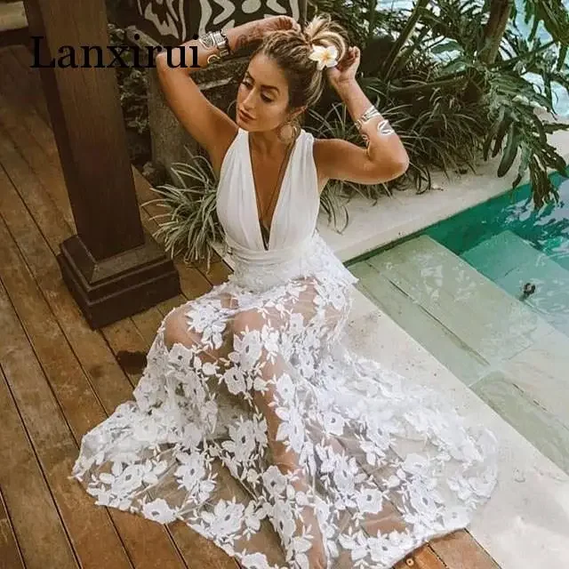 섹시한 여성 민소매 레이스 하이웨이스트 드레스 여성용 흰색 롱 맥시 드레스 사이다 페미니노