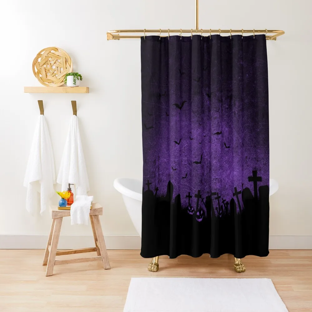 

Creepy Grunge Purple and Black Halloween Graveyard Scene Shower Curtain Funny Shower Bathroom Showers Curtain